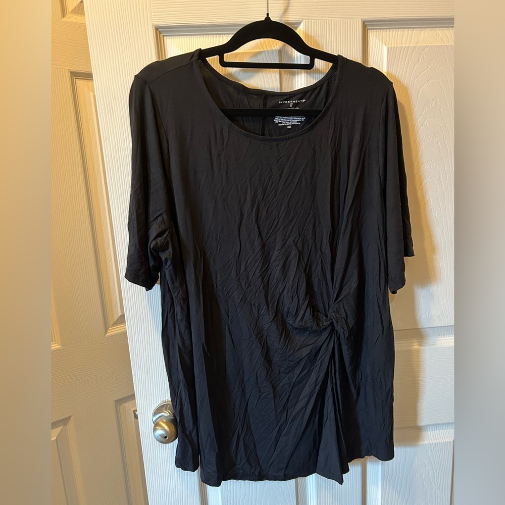 Investments II Essentials Black Asymmetrical Relaxed T-Shirt w/Side Knot NWT
